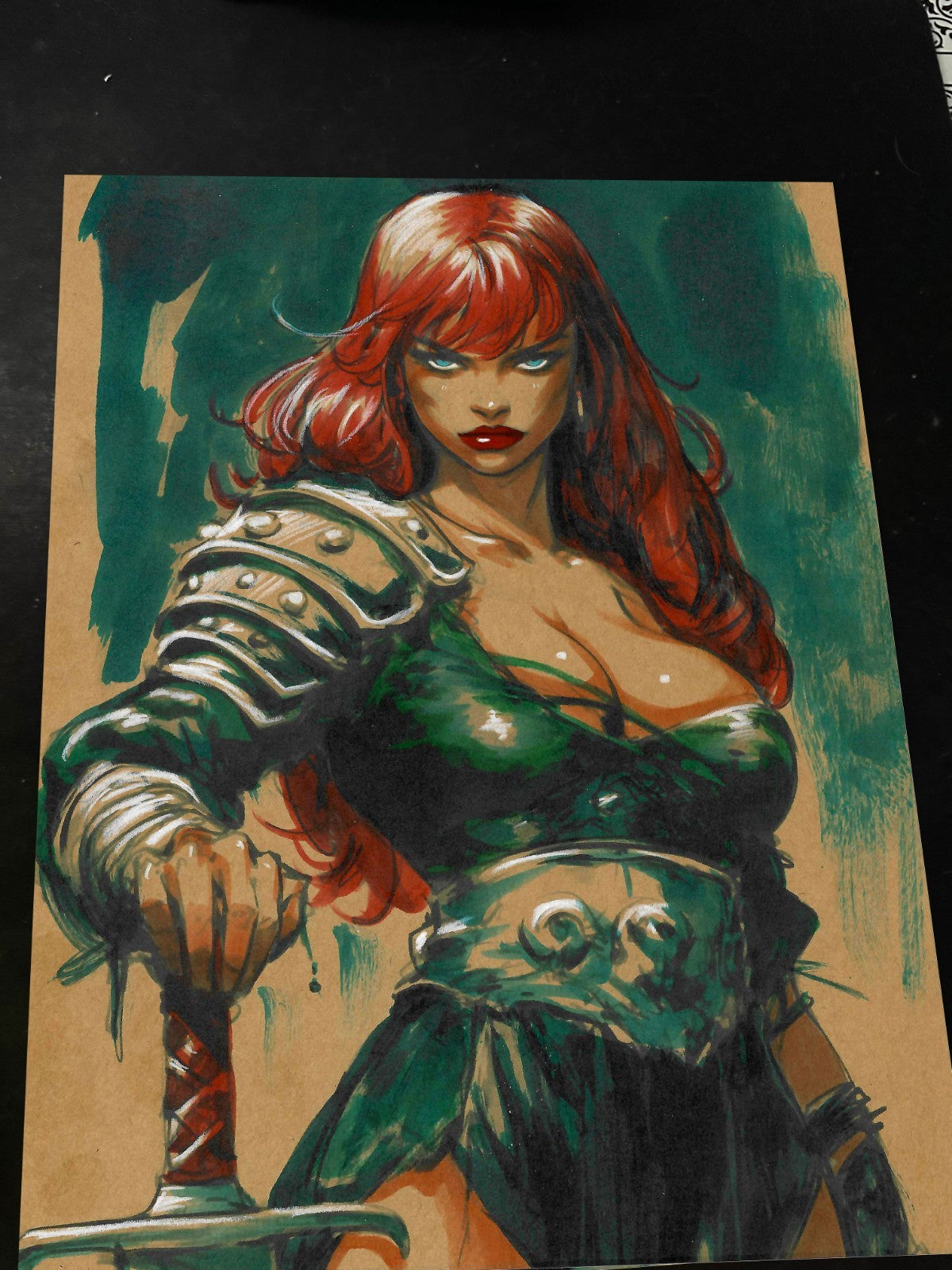 Red Sonja Art Print Signed 8.5x11 | Art by Keyeske