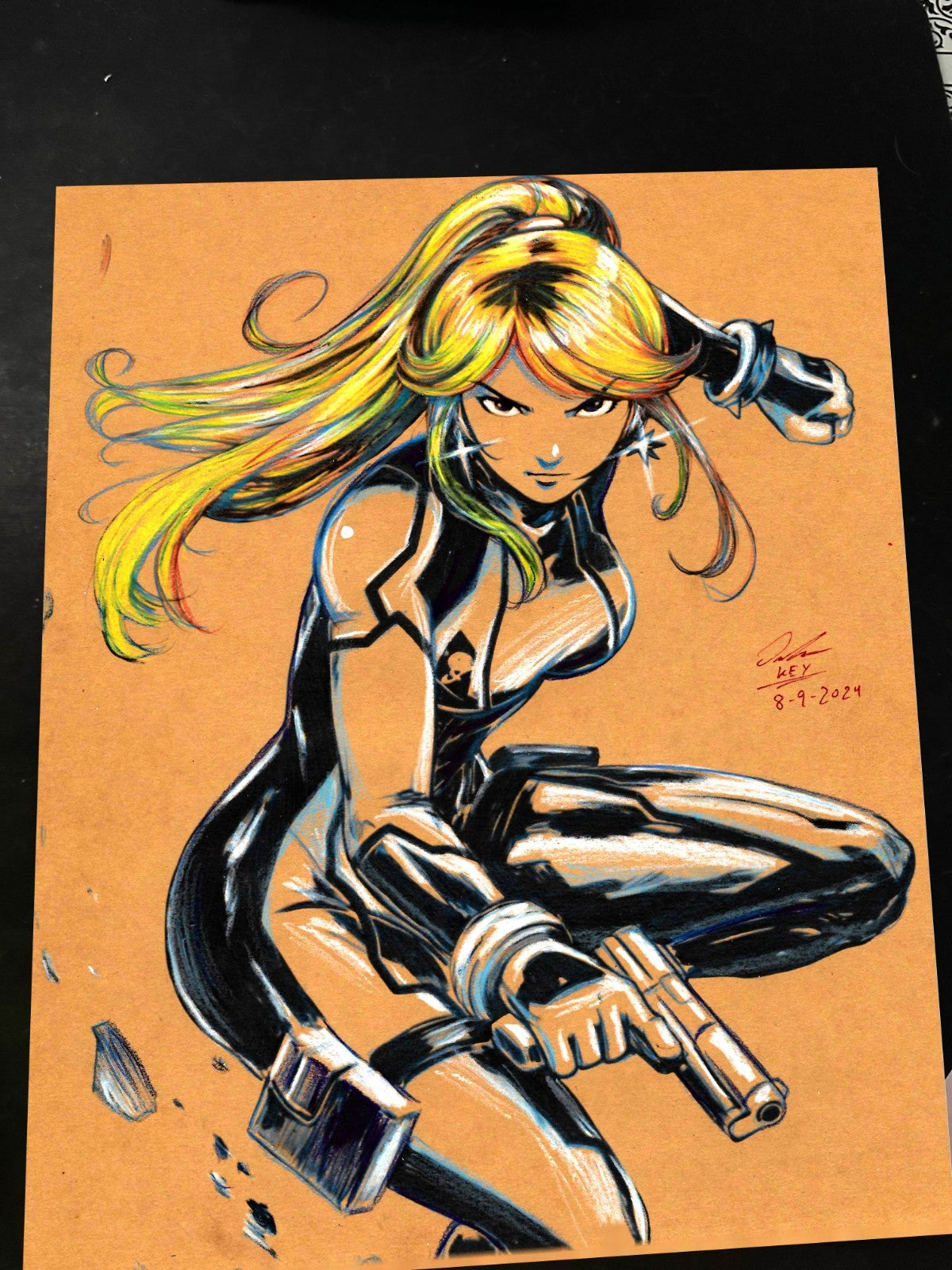 Zero Suit Samus Aran Super Metroid Art Print Signed 8.5x11 | Art by Keyeske
