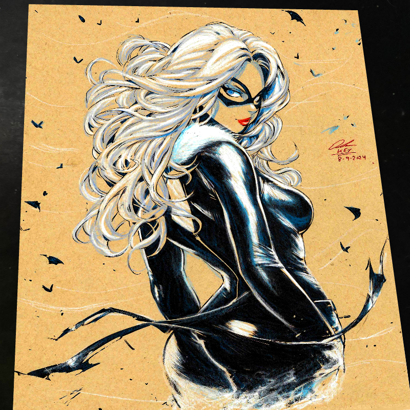 Black Cat Art Print Signed 8.5x11 | Art by Keyeske