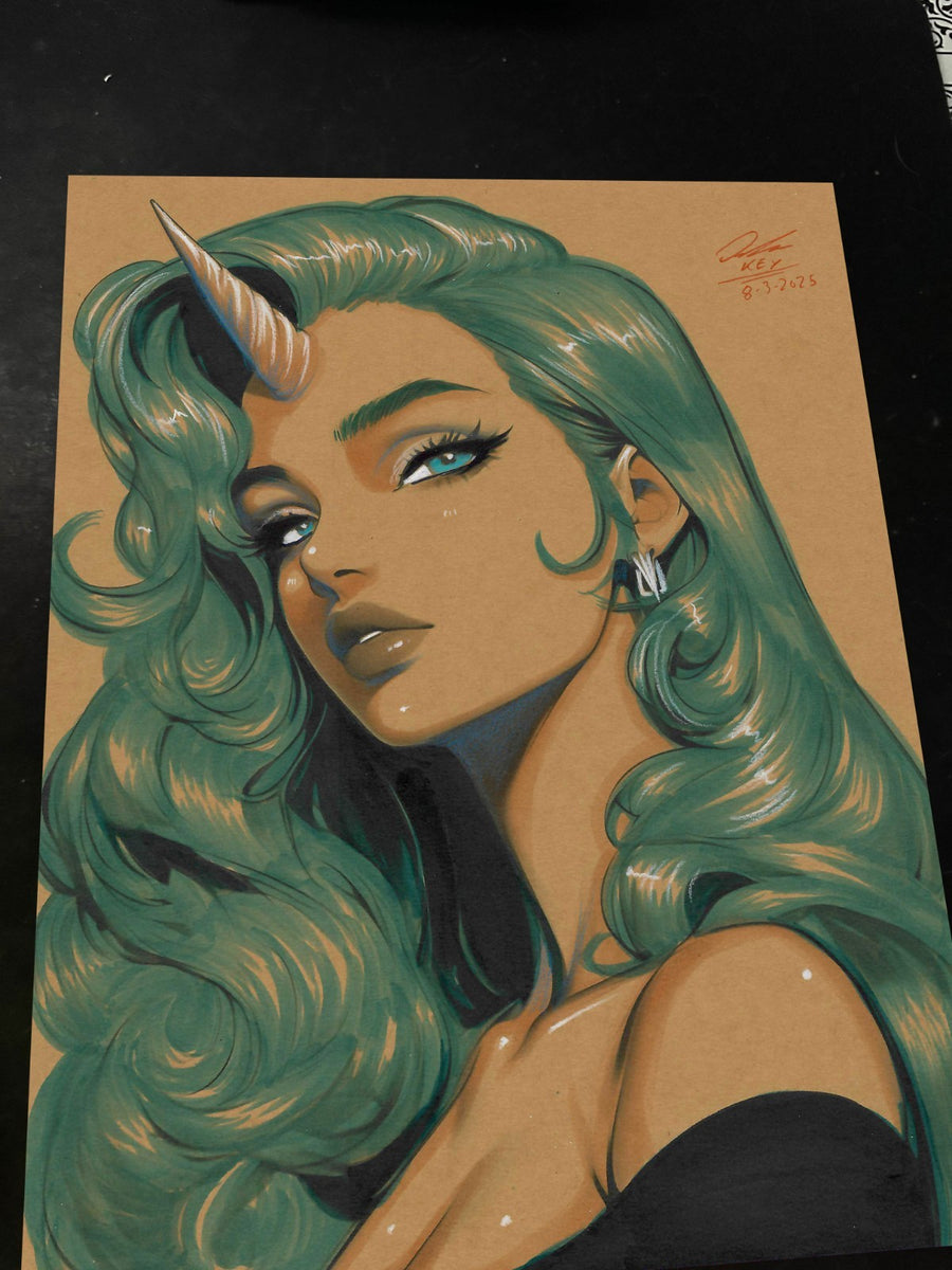 Unicorn Girl Original Art Print Signed 8.5x11 | Art by Keyeske
