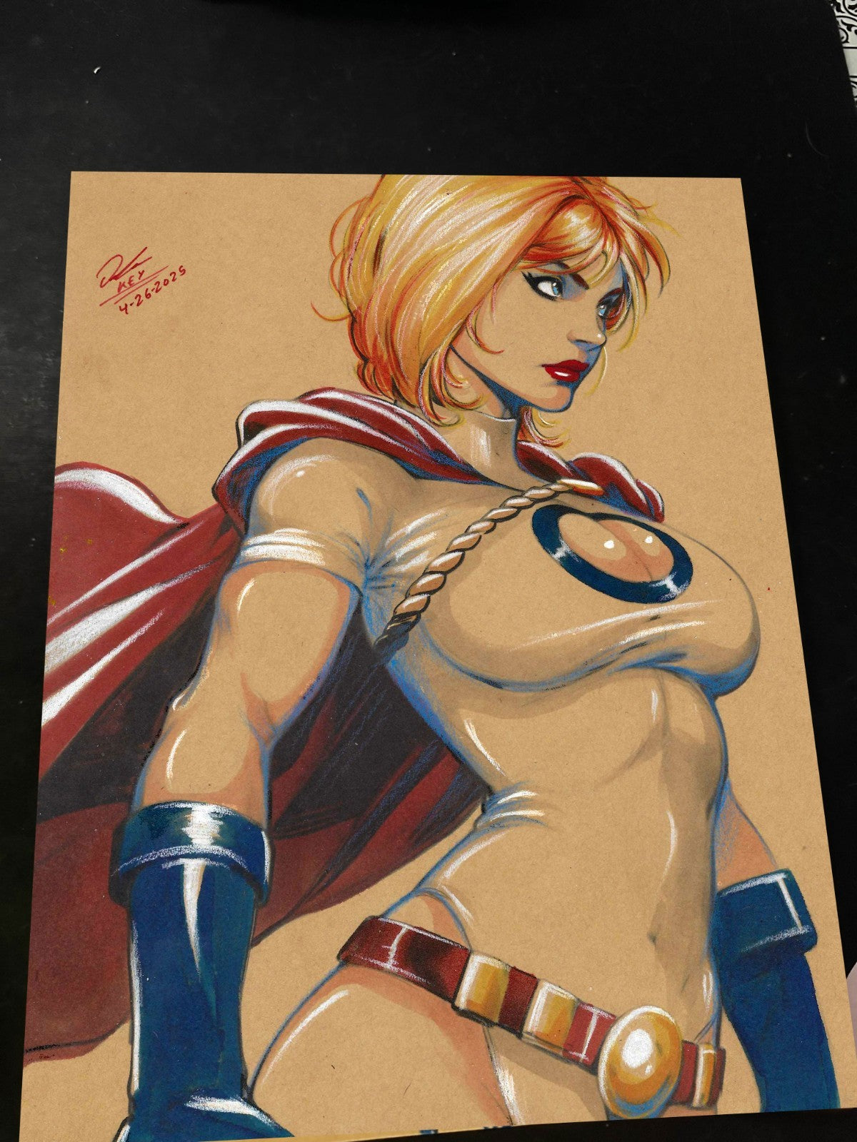 Power Girl Art Print Signed 8.5x11 | Art by Keyeske