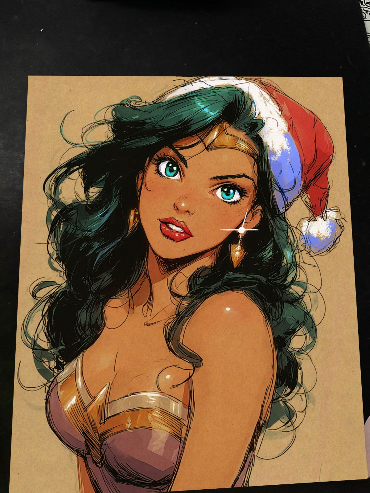 Wonder Woman Holiday Digital Art Print Signed 8.5x11 | Art by Keyeske