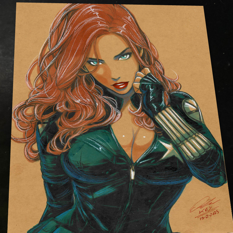 Black Widow Marvel Gold Gauntlet Art Print Signed 8.5x11 | Art by Keyeske