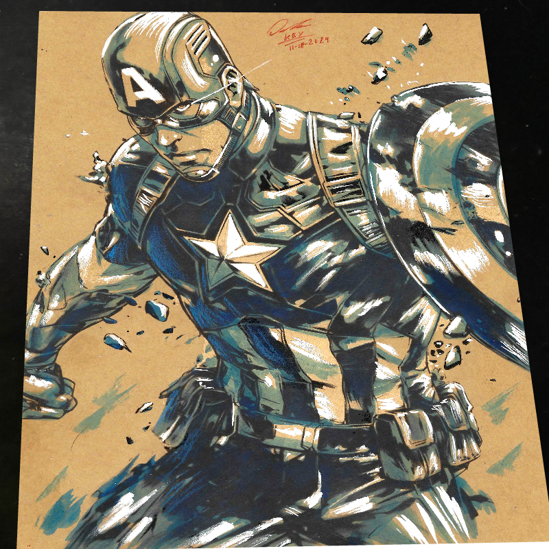 Captain America Art Print Signed 8.5x11 | Art by Keyeske
