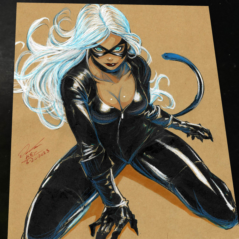 Black Cat Art Print Signed 8.5x11 | Art by Keyeske