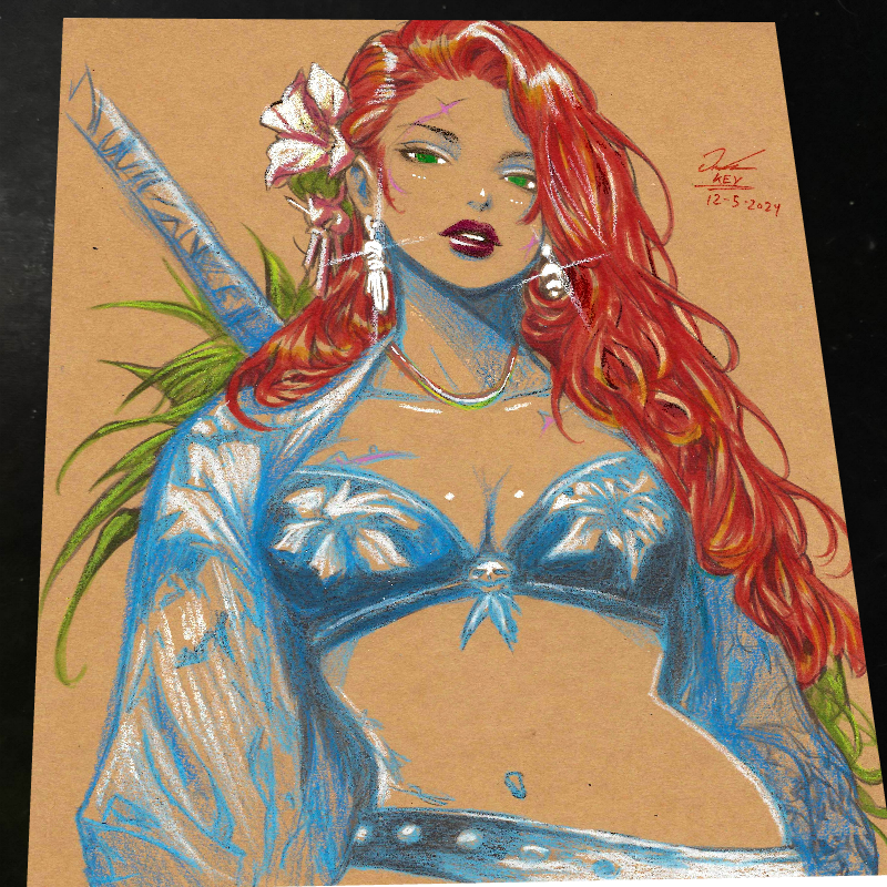 Red Haired Fantasy Warrior Girl Art Print Signed 8.5x11 | Art by Keyeske