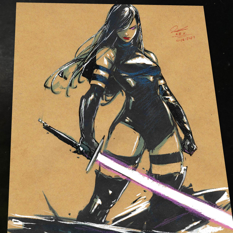 Psylocke Art Print Signed 8.5x11 | Art by Keyeske