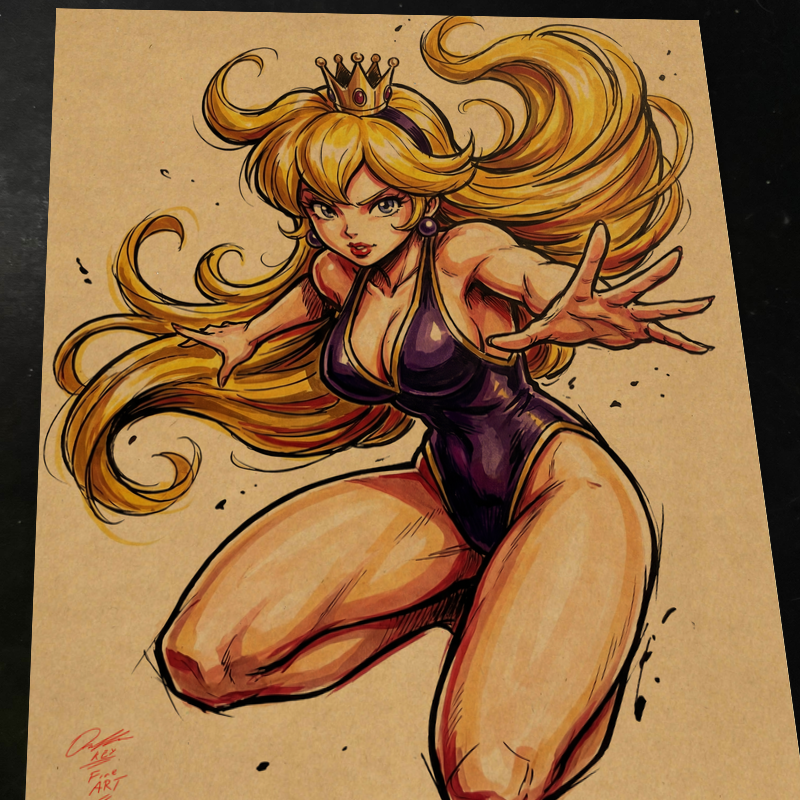 Princess Peach Super Mario Nintendo Art Print Signed 8.5x11 | Art by Keyeske