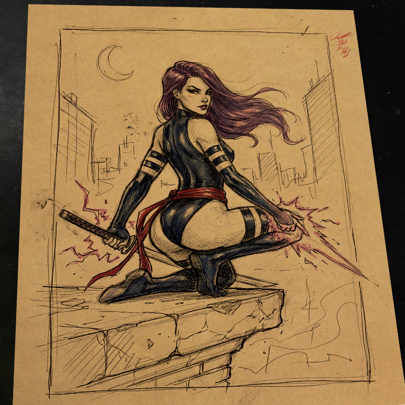 Psylocke Art Print Signed 8.5x11 | Art by Keyeske