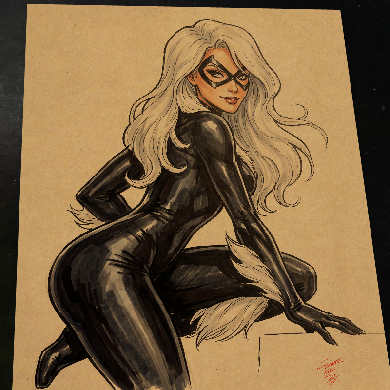 Black Cat Art Print Signed 8.5x11 | Art by Keyeske