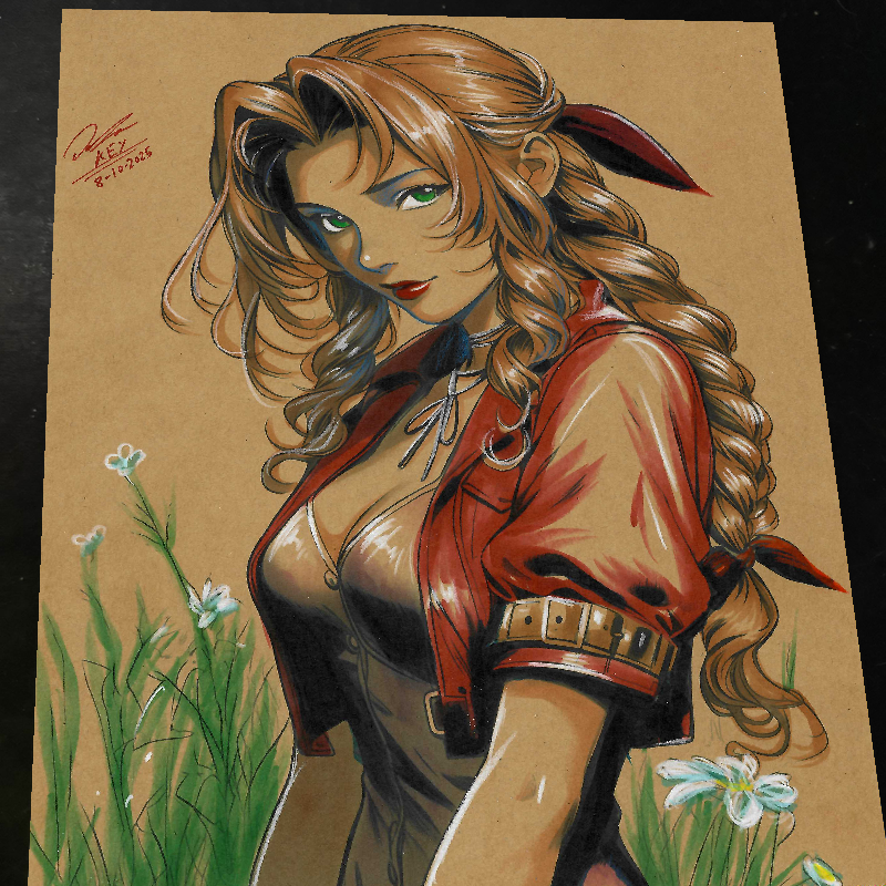 Aerith Gainsborough Final Fantasy Art Print Signed 8.5x11 | Art by Keyeske