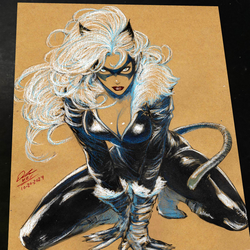 Black Cat Art Print Signed 8.5x11 | Art by Keyeske