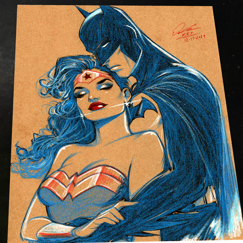 Batman & Wonder Woman Art Print Signed 8.5x11 | Art by Keyeske