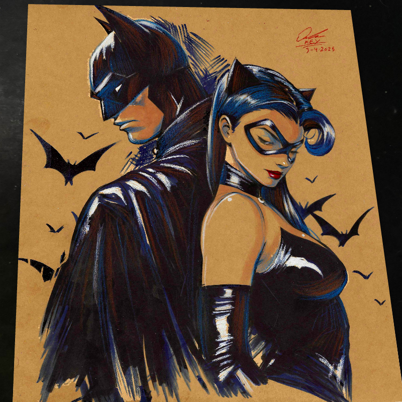 Batman & Catwoman Art Print Signed 8.5x11 | Art by Keyeske