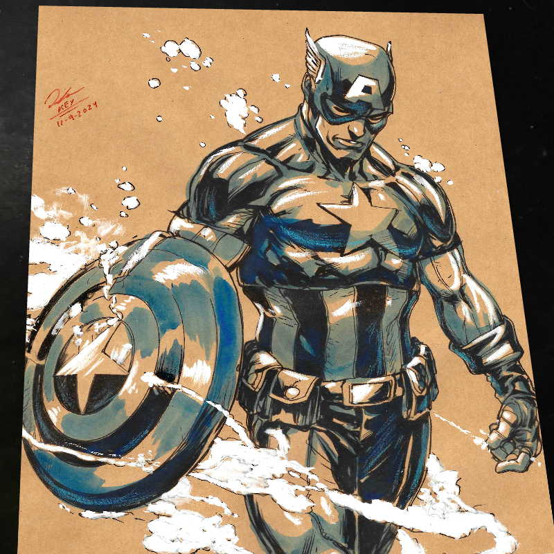 Captain America Art Print Signed 8.5x11 | Art by Keyeske