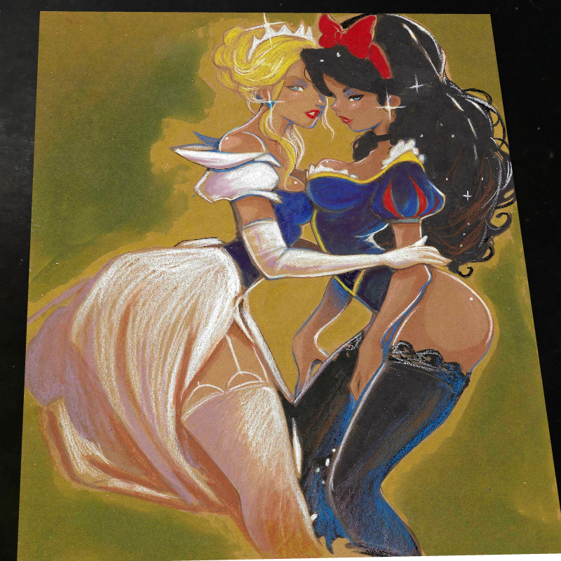 Cinderella & Snow White Art Print Signed 8.5x11 | Art by Keyeske