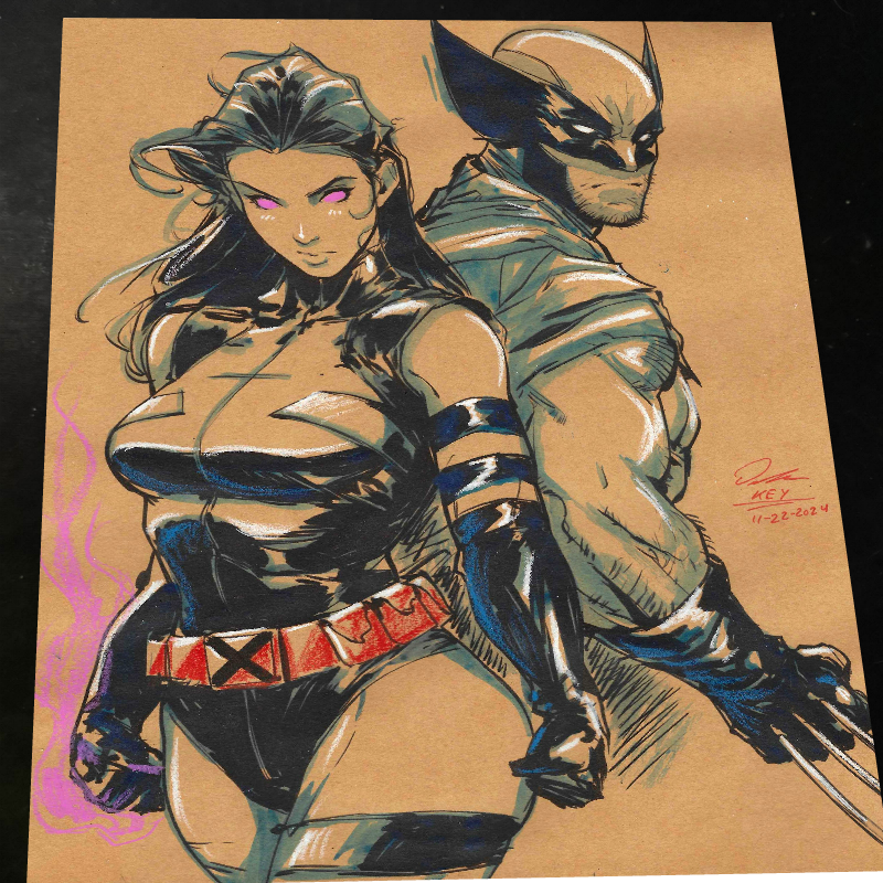 Psylocke & Wolverine - Marvel art print by Keyeske