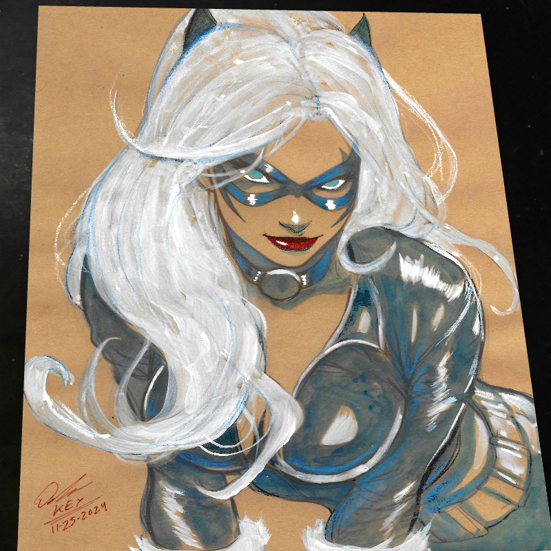 Black Cat Art Print Signed 8.5x11 | Art by Keyeske