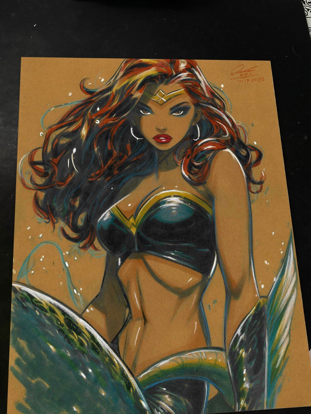 Mermaid Girl Original Art Print Signed 8.5x11 | Art by Keyeske