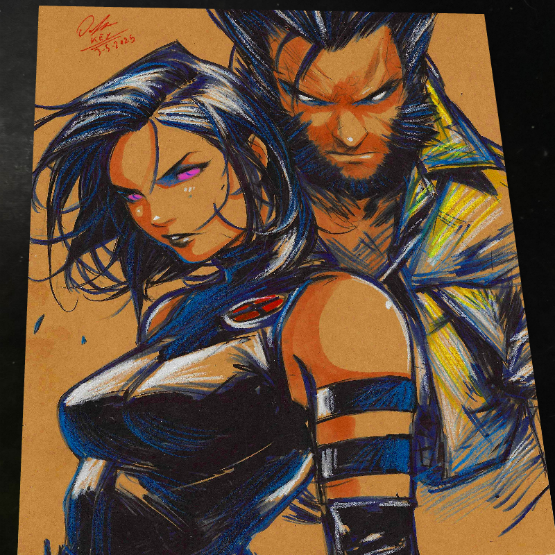 Psylocke & Wolverine - Marvel art print by Keyeske