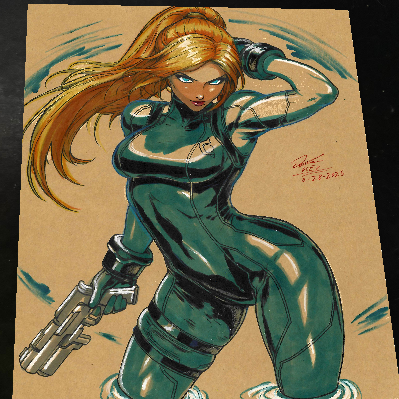 Zero Suit Samus Aran Super Metroid Art Print Signed 8.5x11 | Art by Keyeske
