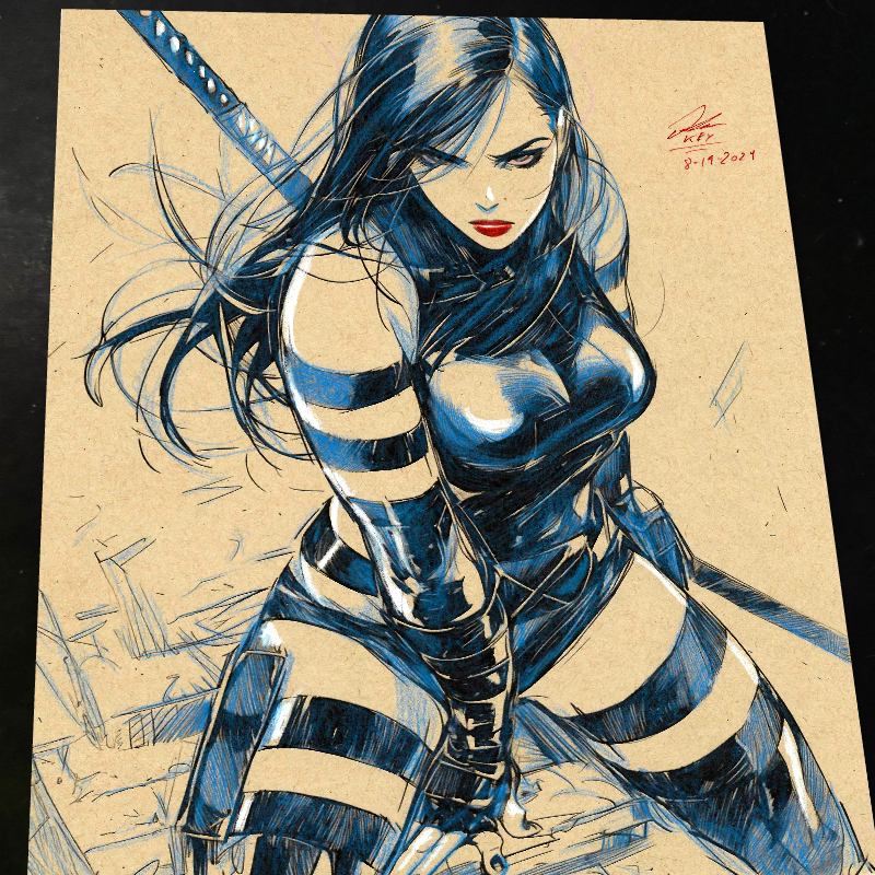 Psylocke Art Print Signed 8.5x11 | Art by Keyeske