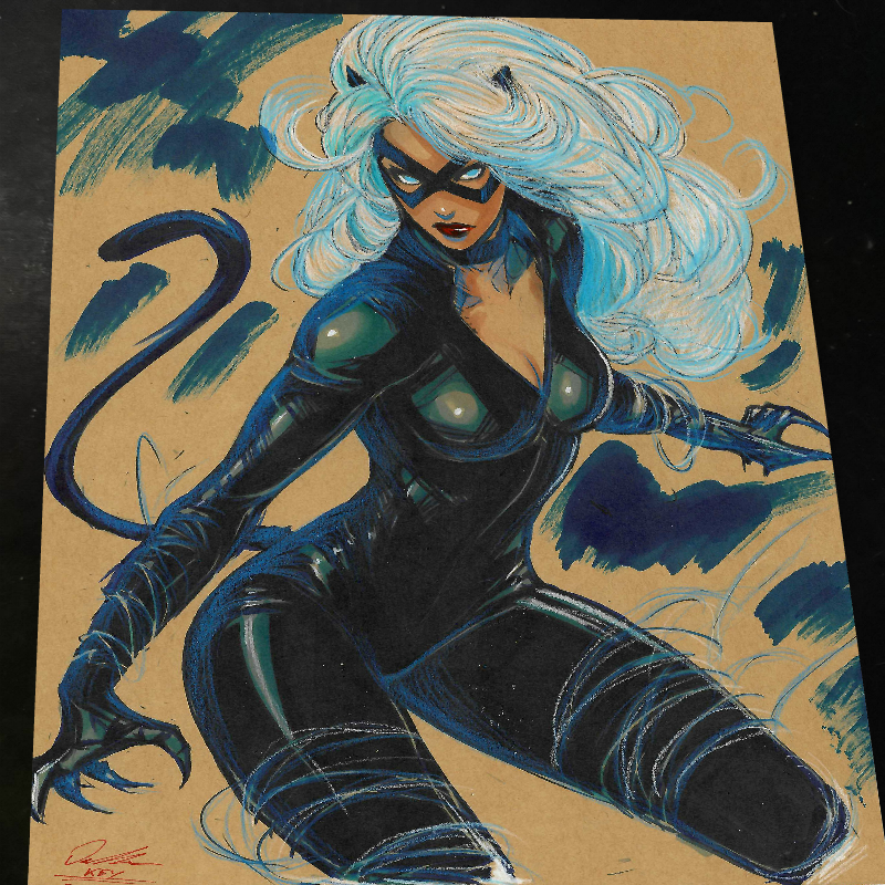 Black Cat Art Print Signed 8.5x11 | Art by Keyeske