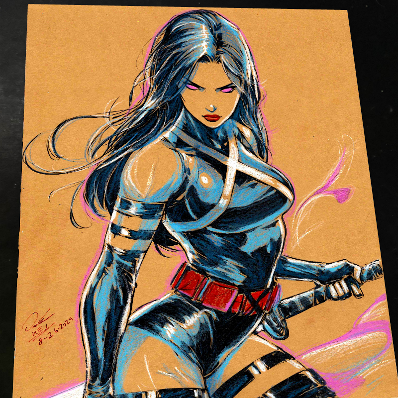 Psylocke & Wolverine Art Print Signed 8.5x11 | Art by Keyeske