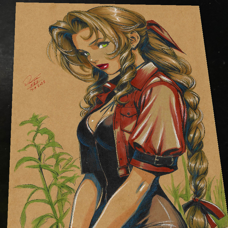 Aerith Gainsborough Final Fantasy Art Print Signed 8.5x11 | Art by Keyeske
