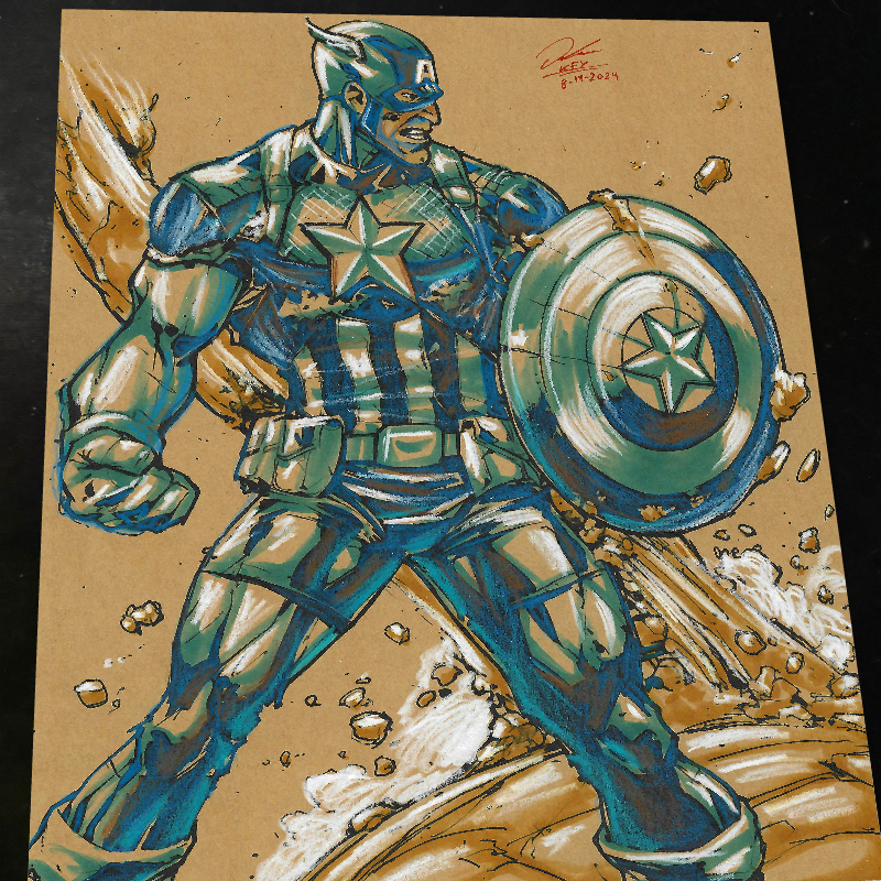 Captain America Art Print Signed 8.5x11 | Art by Keyeske