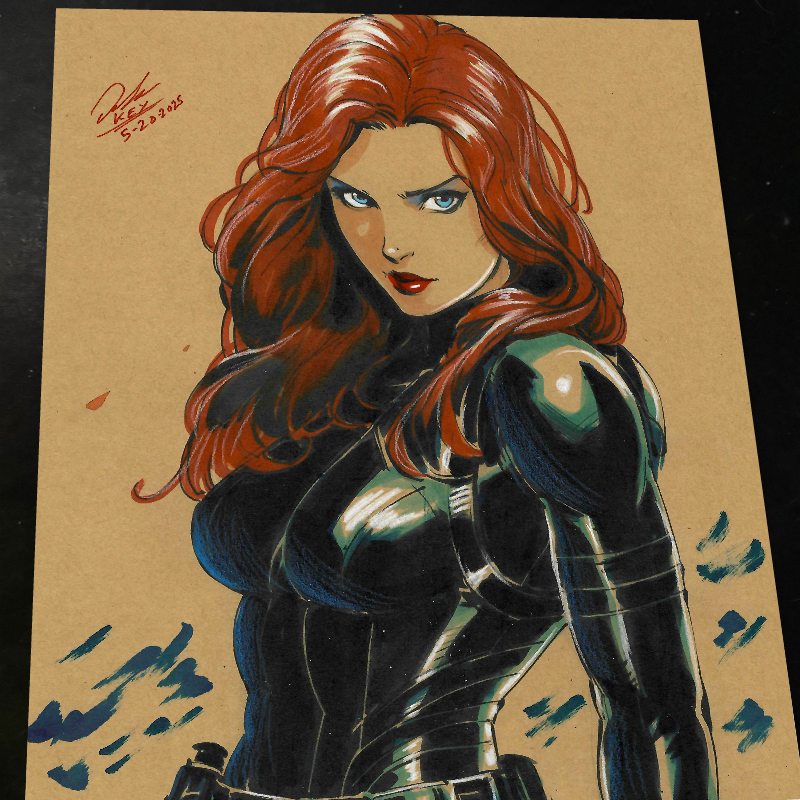 Black Widow Marvel Armored Pose Art Print Signed 8.5x11 | Art by Keyeske