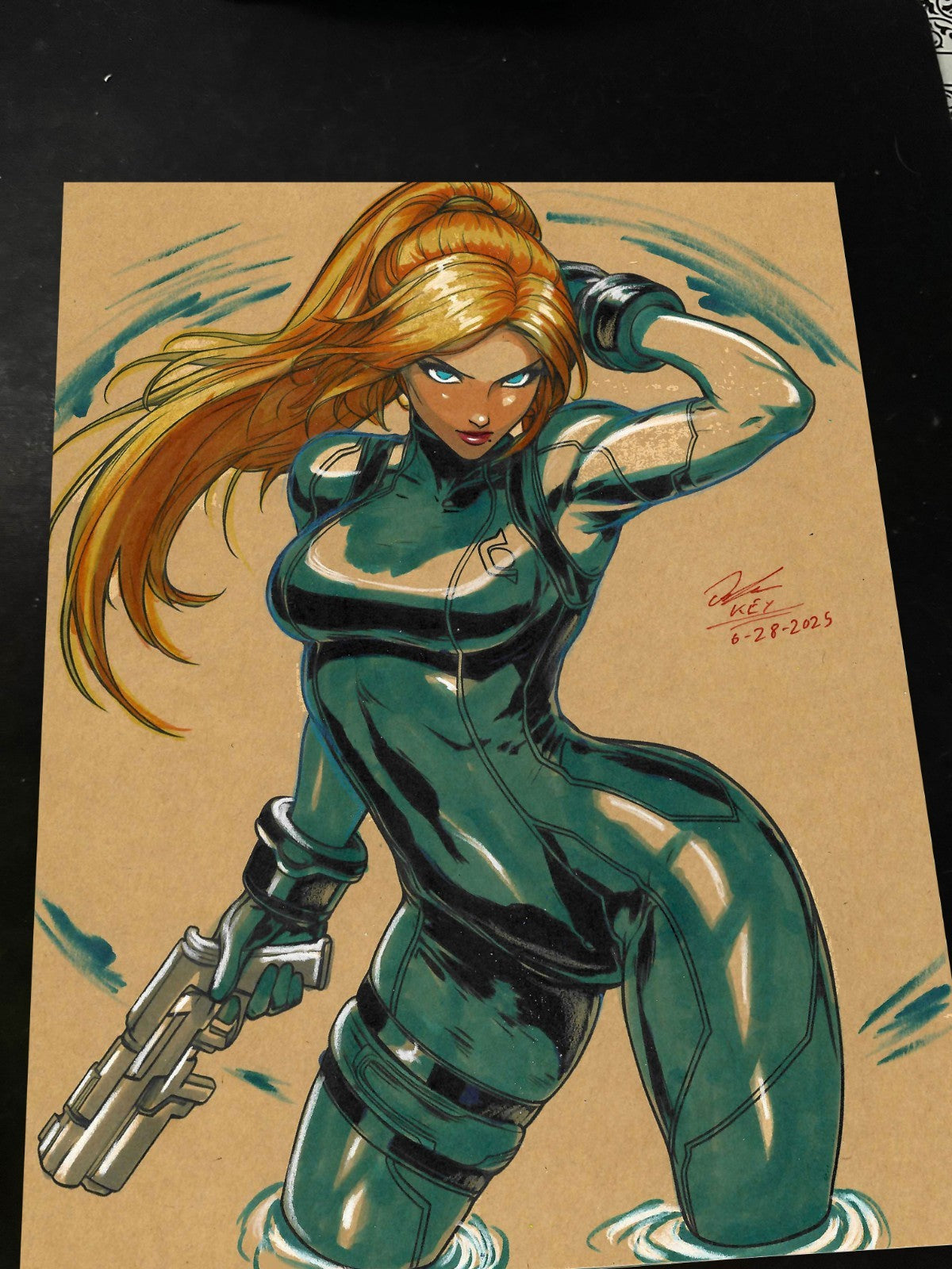 Zero Suit Samus Aran Super Metroid Art Print Signed 8.5x11 | Art by Keyeske