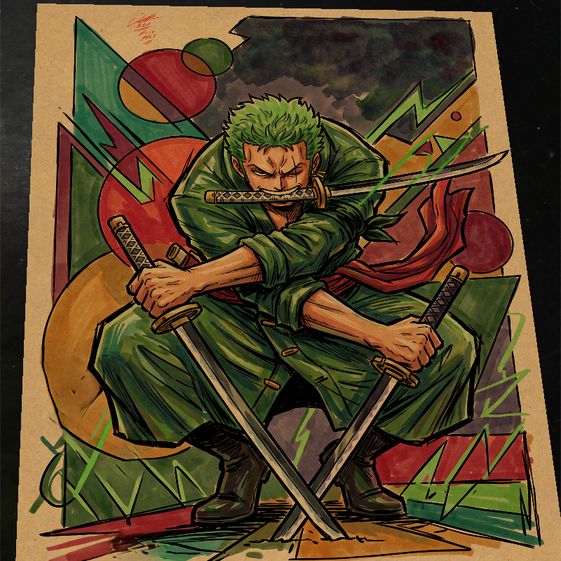 Zoro One Piece Art Print Signed 8.5x11 | Art by Keyeske