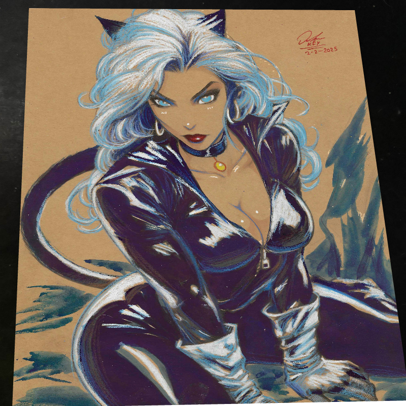 Black Cat Art Print Signed 8.5x11 | Art by Keyeske