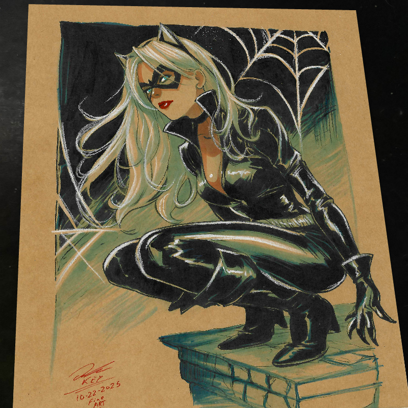 Black Cat Art Print Signed 8.5x11 | Art by Keyeske