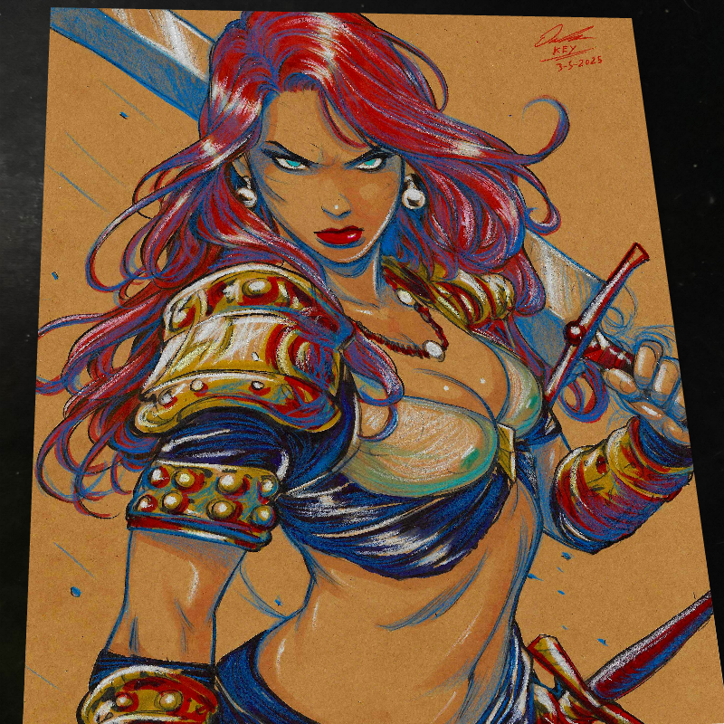 Red Sonja Art Print Signed 8.5x11 | Art by Keyeske