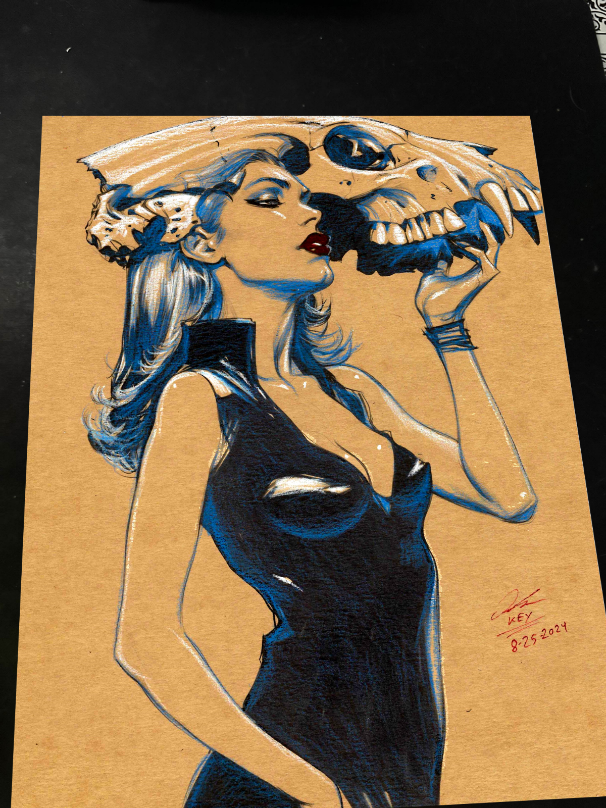 Skull Girl Original Art Print Signed 8.5x11 | Art by Keyeske