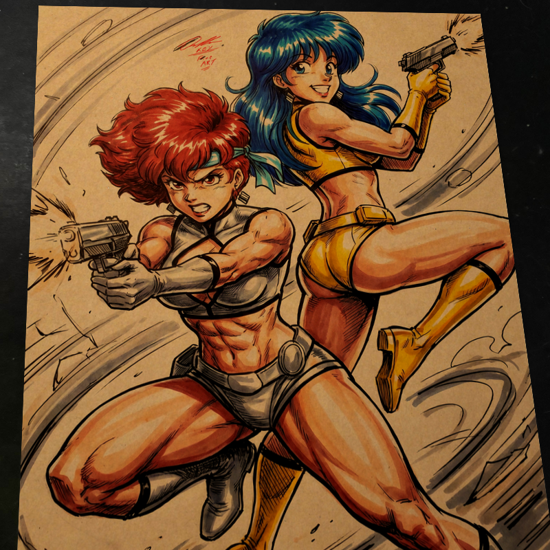 Kei & Yuri Dirty Pair Art Print Signed 8.5x11 | Art by Keyeske