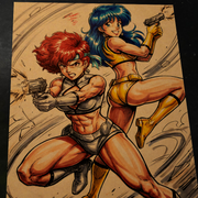 Kei & Yuri Dirty Pair Art Print Signed 8.5x11 | Art by Keyeske