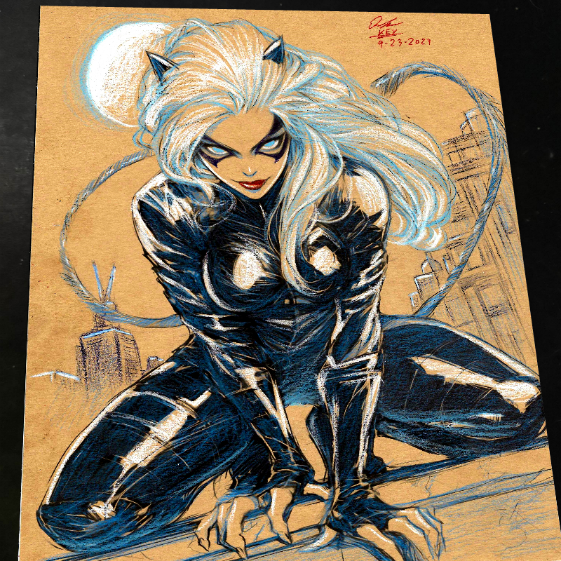 Black Cat Art Print Signed 8.5x11 | Art by Keyeske