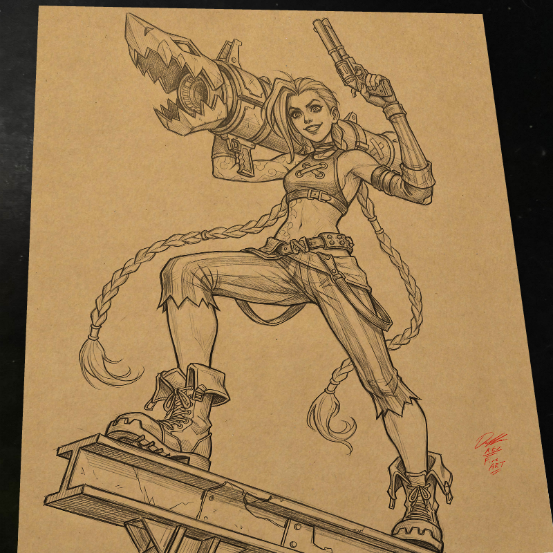 Jinx League of Legends Sketch Art Print Signed 8.5x11 | Art by Keyeske