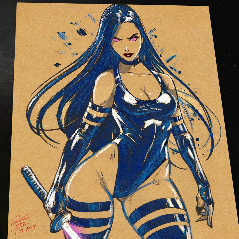 Psylocke Art Print Signed 8.5x11 | Art by Keyeske