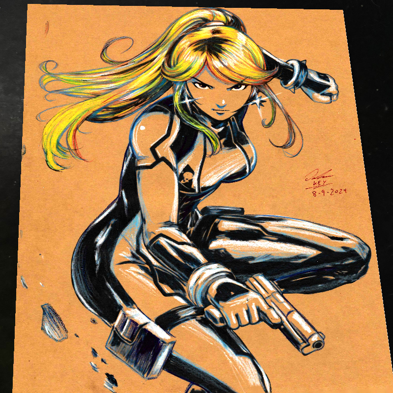 Zero Suit Samus Aran Super Metroid Art Print Signed 8.5x11 | Art by Keyeske