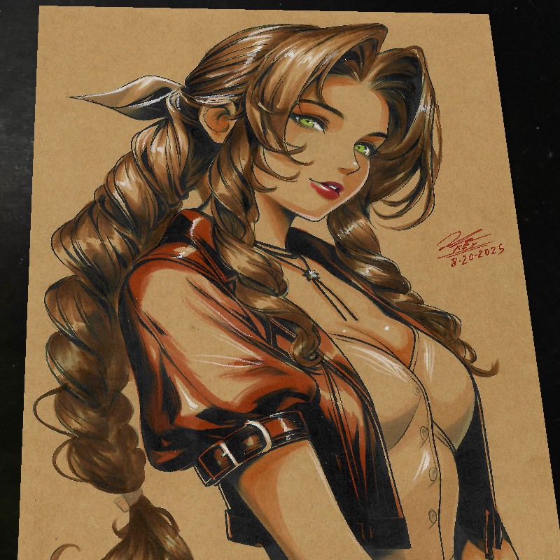 Aerith Gainsborough Final Fantasy Art Print Signed 8.5x11 | Art by Keyeske