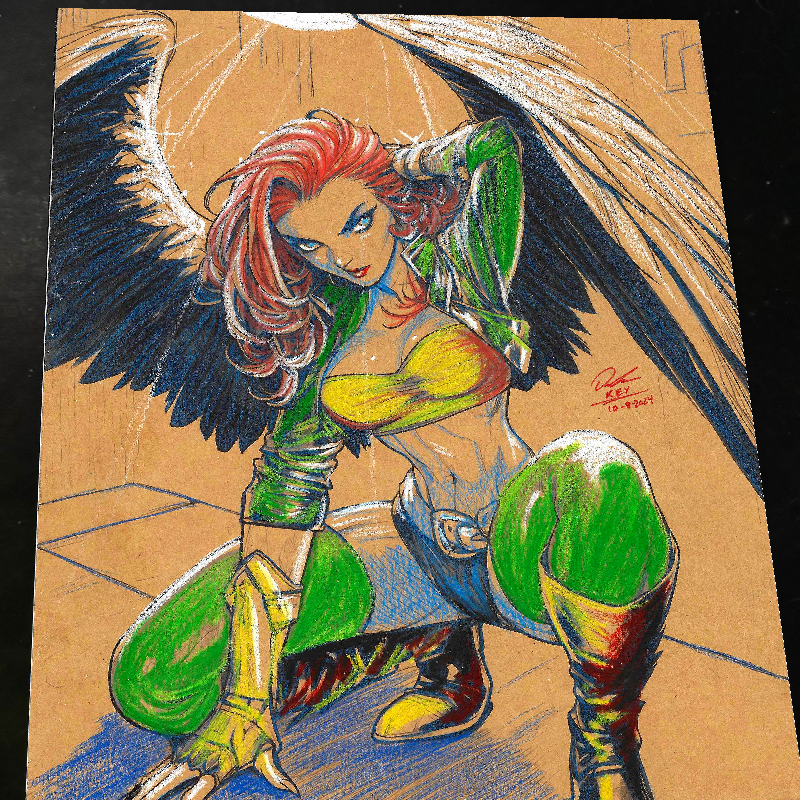 Hawkgirl Art Print Signed 8.5x11 | Art by Keyeske