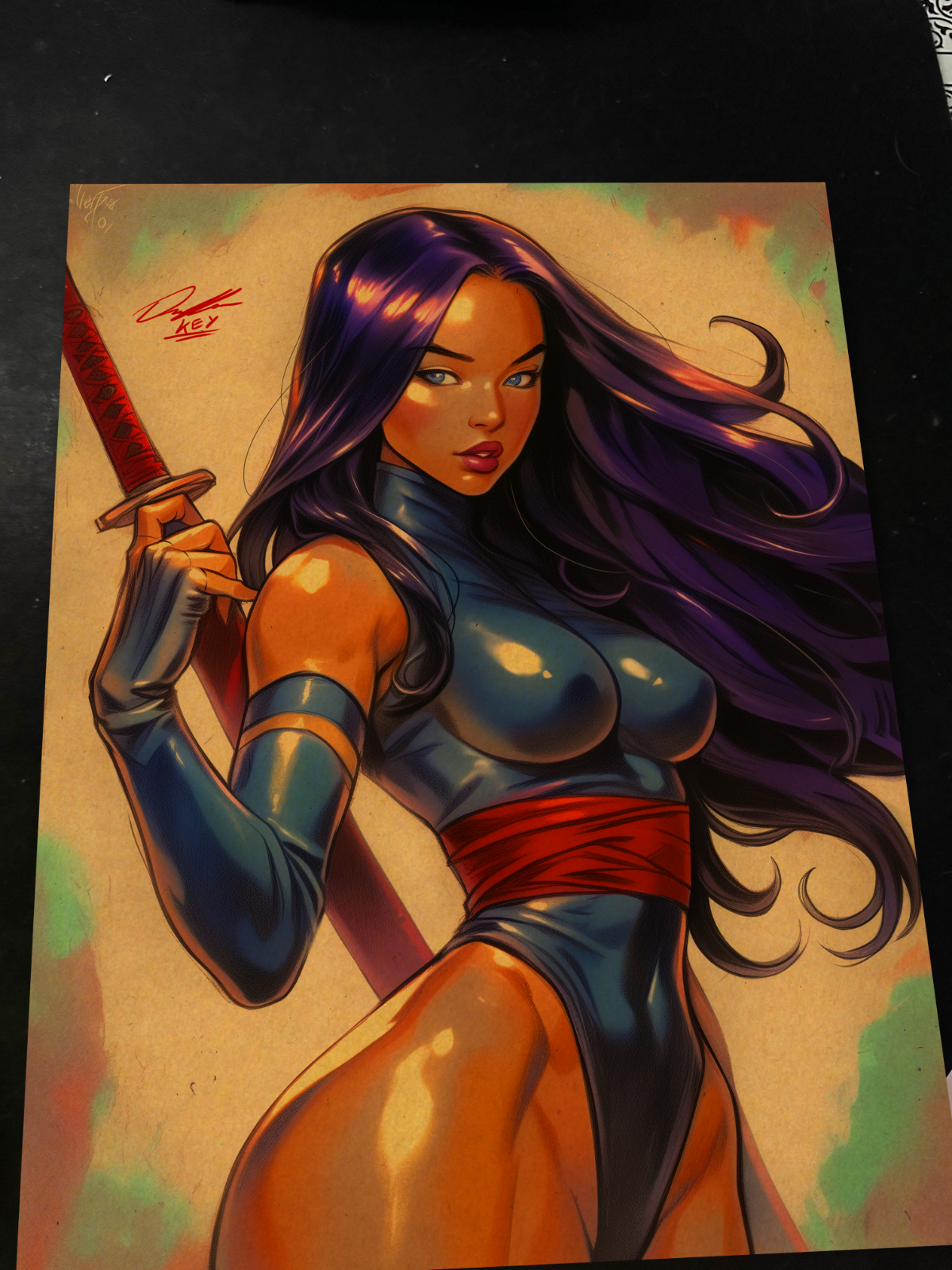 Psylocke Art Print Signed 8.5x11 | Art by Keyeske