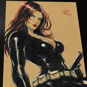 Black Widow Marvel Holstered Pistol art print by Keyeske