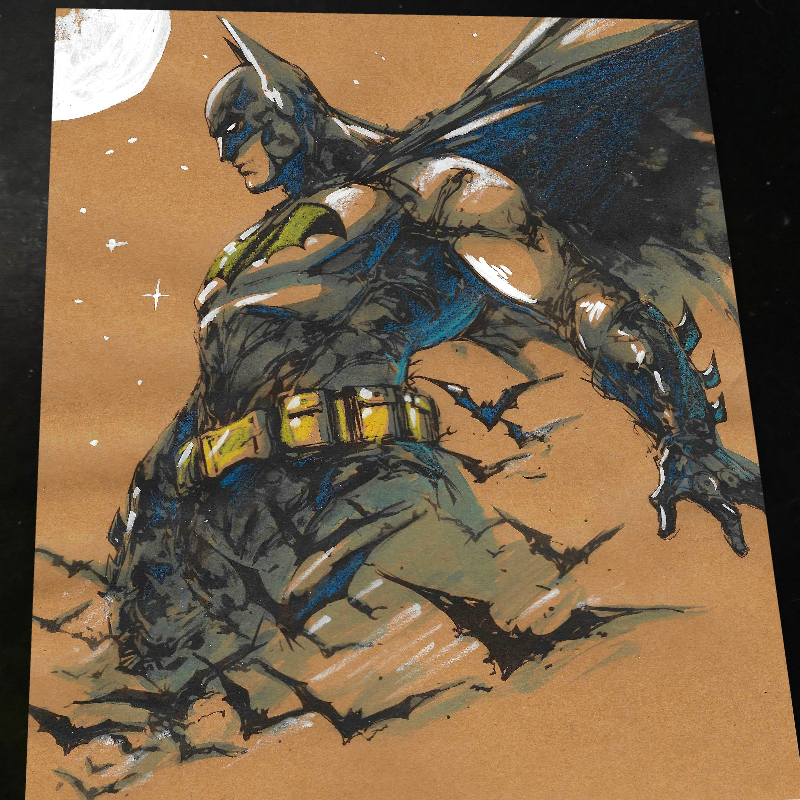 Batman DC Comics Moonlit Hero Art Print Signed 8.5x11 | Art by Keyeske