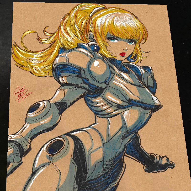 Zero Suit Samus Aran Super Metroid Art Print Signed 8.5x11 | Art by Keyeske