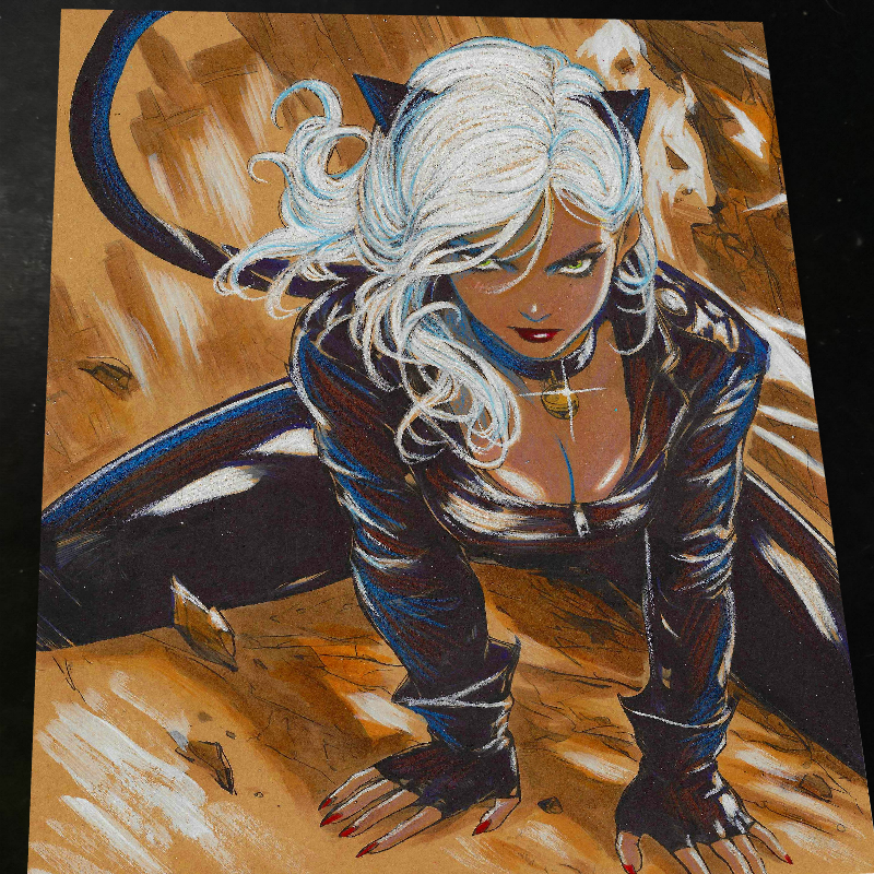 Black Cat Art Print Signed 8.5x11 | Art by Keyeske